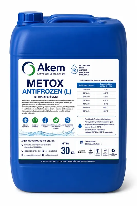 METOX ANTIFROZEN L propilen glikol esaslı gıda uyumlu ısı transfer sıvısı, 30 kg bidon