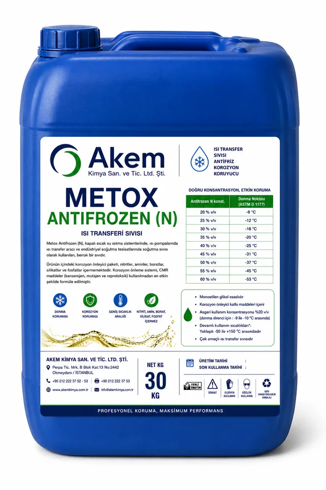 METOX ANTIFROZEN N etilen glikol esaslı ısı transfer sıvısı, 30 kg bidon